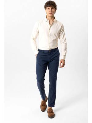 Back And Bond Lacivert Slim Fit Pamuklu Beli Bağcıklı Yan Cep Chino Pantolon