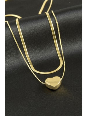 Bijuteri Net Kalp Lüks Çelik Ikili Kolye