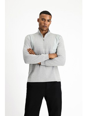 Kiğılı Bato Yaka Oversize Fermuarlı Desenli Pamuklu Sweatshirt