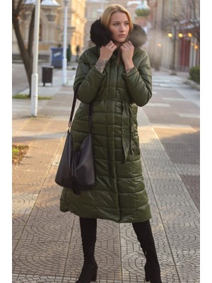 Kışlık Tam Boy Kürklü Şişme Kadın Mont