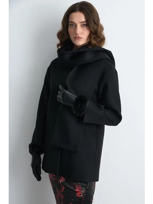 Gusto Atkılı Yünlü Kaşe Kaban - Siyah