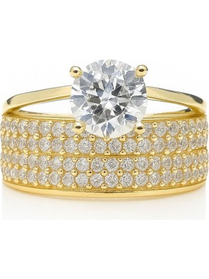 8 Ayar Altın Tektaşlı Alyans Yüzük 8A160