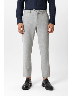 Açık Gri Slim Fit Beli Bağcıklı Yünlü Jogger Pantolon