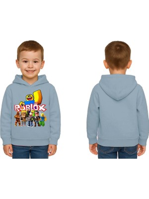 Sedirli Unisex Roblox Baskılı Çocuk Swaetshirt  Baskılı Kapüşonlu 3 Iplik Şardonlu