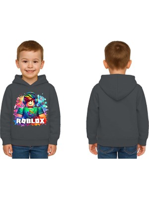 Sedirli Unisex Roblox Baskılı Çocuk Swaetshirt  Baskılı Kapüşonlu 3 Iplik Şardonlu