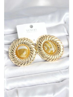 Shopwave Pirinç Gold Renk Kehribar Boncuklu Vintage Kadın Küpe