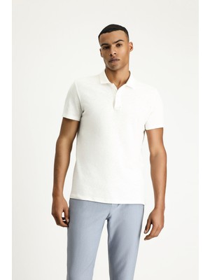 Kiğılı Polo Yaka Slim Fit Dar Kesim Keten Karışımlı Tişört