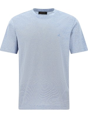 Abdullah Kiğılı Bisiklet Yaka Regular Fit Nakışlı Pamuklu Keten Çizgili T-shirt