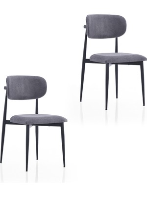 EVDEMO Polo Metal 2'li Mutfak Yemek Masası Sandalyesi Antrasit