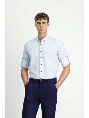 Kiğılı Uzun Kol Regular Fit Düğmeli Yaka Pamuk Gömlek