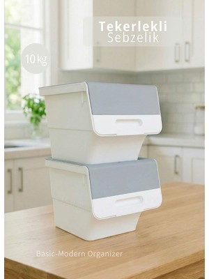 Jet’s Home 2’li Gri Tekerlekli Sebzelik Patates Soğan Sepeti Modern Organizer Patateslik Basic Soğanlık 24 L