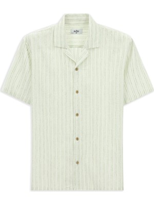 Kiğılı Kısa Kol Regular Fit Pamuklu Spor Çizgili Gömlek