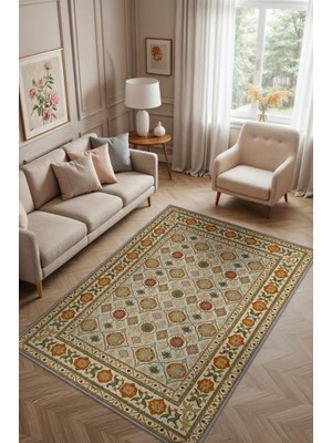 Homshtag Klasik Tarz Çiçek Desenli Oda Halısı, Antik Maksimalist Ev Dekoru, Yıkanabilir Dokuma Pamuk Tabanlı Kaymaz Tabanlı Halı