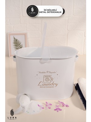 2 Bölmeli Beyaz Plastik Kapaklı Toz Deterjan Kutusu 12 Lt Banyo Düzenleyici