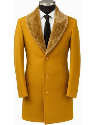 Plus Scorpion Erkek Uzun Kaşe Kaban – Çıkartılabilir Kürk Yaka, Astarlı ve Cepli Slim Fit Mont