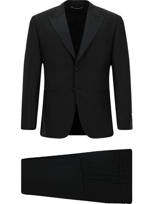 Abdullah Kiğılı 4 Drop Relaxed Fit Rahat Kesim Sivri Yaka Yün Smokin & Damatlık