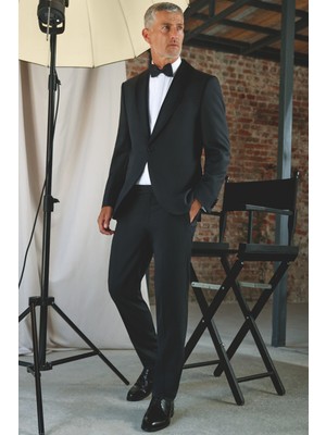 Abdullah Kiğılı 7 Drop Slim Fit Dar Kesim Şal Yaka Yün Smokin & Damatlık