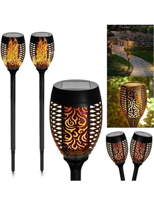 Biton Toptan 3 Adet Bahçe Lambası Alev Efektli Solar LED Güneş Enerjili Aydınlatma 50 cm