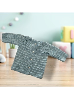 Pafuli El Örgüsü Su Yolu Desenli Bebek / Çocuk Hırkası Mavi Benekli (2-3 Yaş)