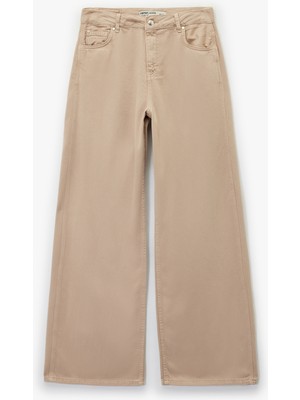 Koton Düz Paça Bol Kesim Düğmeli Cepli Jean Pantolon - Loose Straight Fit Jean