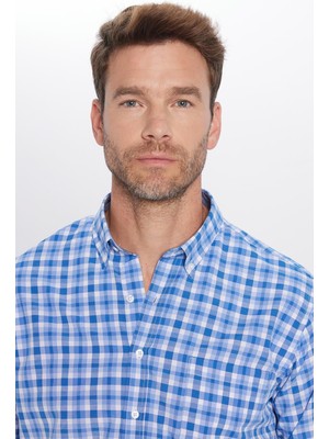 Tudors Erkek Regular Fit Klasik Kesim Pamuklu Kareli Düğmeli Yaka Gömlek