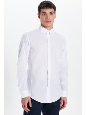 Tudors Erkek Slim Fit Dar Kesim Düz Beyaz Gömlek