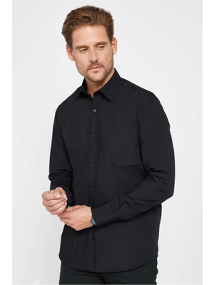 Tudors Erkek Regular Fit Klasik Kesim Pamuklu Kolay Ütü Düz Siyah Gömlek
