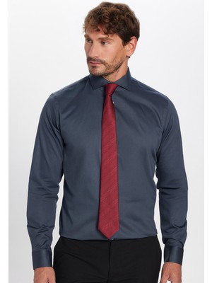 Tudors Erkek Slim Fit Dar Kesim %100 Pamuk Koton Saten Premium Seri Antrasit Gömlek