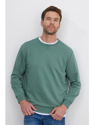 Tudors Unisex Relax Fit Rahat Kesim %100 Pamuk 3 İplik Basic Yeşil Bisiklet Yaka Sweatshirt