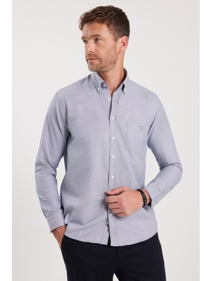 Tudors Erkek Regular Fit Klasik Kesim Oxford Doku Yaka Düğmeli Cepli Nakışlı Gömlek