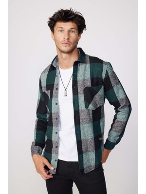 Tudors Erkek Slim Fit Dar Kesim Uzun Kollu Kareli Çift Cepli Kışlık Oduncu Gömlek