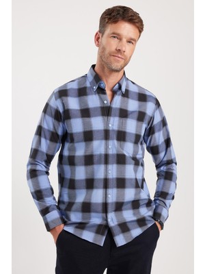 Tudors Erkek Regular Fit Klasik Kesim Düğmeli Yaka Küçük Kareli Pamuklu Gömlek