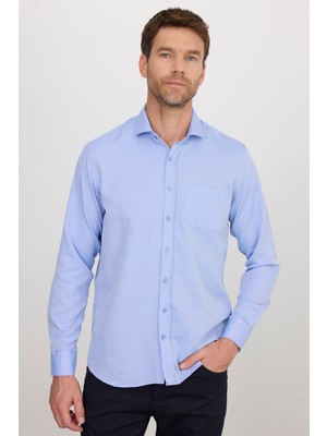 Tudors Erkek Regular Fit Klasik Kesim Pamuklu Kolay Ütü Armürlü Mavi Gömlek