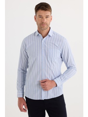 Tudors Erkek Regular Fit Klasik Kesim Pamuklu Kolay Ütü Çizgili Gömlek