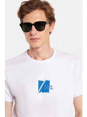 Tudors Erkek Slim Fit Dar Kesim %100 Pamuk Yumuşak Dokulu Baskılı Beyaz Bisiklet Yaka Tişört