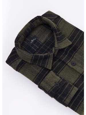 Tudors Erkek Big Size Büyük Beden Uzun Kollu Cepli Kareli Kışlık Oduncu Gömlek