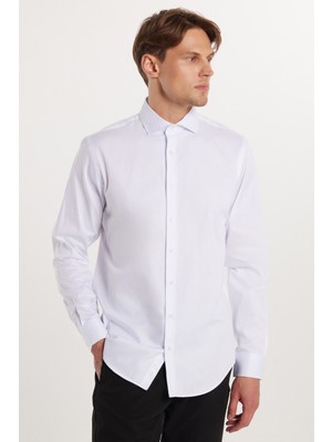 Tudors Erkek Slim Fit Dar Kesim %100 Pamuk Koton Saten Premium Seri Beyaz Gömlek