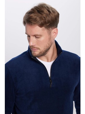 Tudors Unisex Standart Fit Rahat Kesim Tüylenme Yapmayan Soğuk Geçirmez Lacivert Dik Yaka Polar Sweatshirt