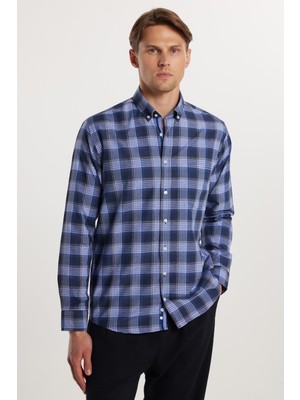 Tudors Erkek Regular Fit Klasik Kesim Ekoseli Biyeli Yaka Düğmeli Gömlek