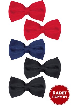Tudors 5'li Paket Kırmızı Lacivert Siyah Erkek Papyon Renkli Desenli Şık Tasarım