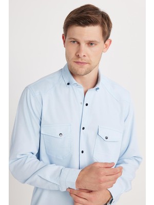 Tudors Regular Fit Rahat Kesim Çift Cepli Spor Yaka Denim Gömlek