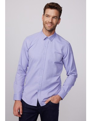 Tudors Modern Slim Fit Pamuklu Kolay Ütü Armürlü Erkek Gömlek