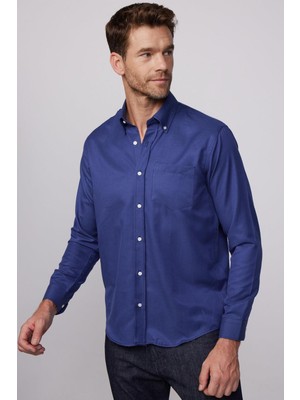 Tudors Erkek Regular Fit Klasik Kesim Düz Yaka Düğmeli Cepli Lacivert Gömlek