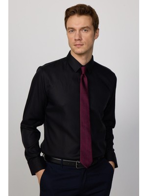 Tudors Slim Fit Siyah Non-Iron %100 Pamuk Doğa Dostu Ekoteks Belgeli Ütü Gerektirmez Gömlek