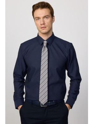 Tudors Slim Fit Lacivert Non-Iron %100 Pamuk Doğa Dostu Ekoteks Belgeli Ütü Gerektirmez Gömlek