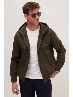 Tudors Erkek Relax Fit Rahat Kesim Fermuarlı Çift Cep Kapüşonlu Haki Ceket Gömlek