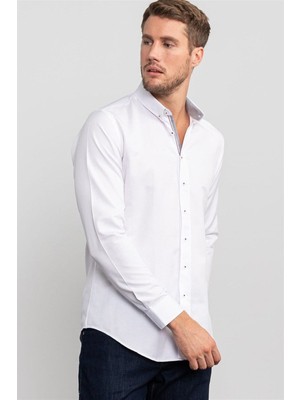 Tudors Slim Fit Uzun Kollu Düğmeli Yaka Düz Spor Erkek Gömlek