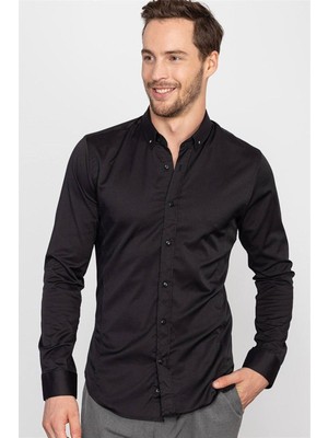 Tudors Süper Slim Uzun Kollu Düğmeli Yaka Fit Likralı Gömlek