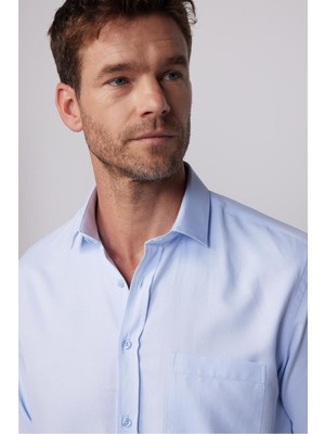 Tudors Erkek Regular Fit Klasik Kesim Kravatlık Armürlü Mavi Gömlek