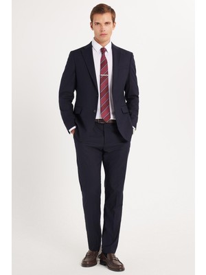 Tudors Erkek Slim Fit Mono Yaka Likralı Esnek Kumaş Lacivert Takım Elbise